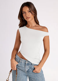 PRETTYGARDEN Womens Off The Shoulder Tops Summer Sleeveless One Shoulder Ruched Asymmetrical Y2K Going Out Crop Tank Top