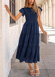 Floral  Summer Cap Sleeve Smocked Ruffle A Line Long Flowy Wedding Guest Midi Dresses