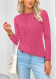 Plain Long Sleeve Crew Neck Textured Casual T-shirts