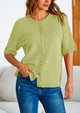 Button Down Casual Short Sleeve Crew Neck Ribbed Knit Shirts