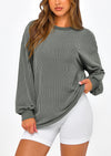 PRETTYGARDEN Women's Long Sleeve Tee Shirts Spring Fall Trendy Clothes Casual Loose Crewneck Ribbed Blouse Tunic Tops
