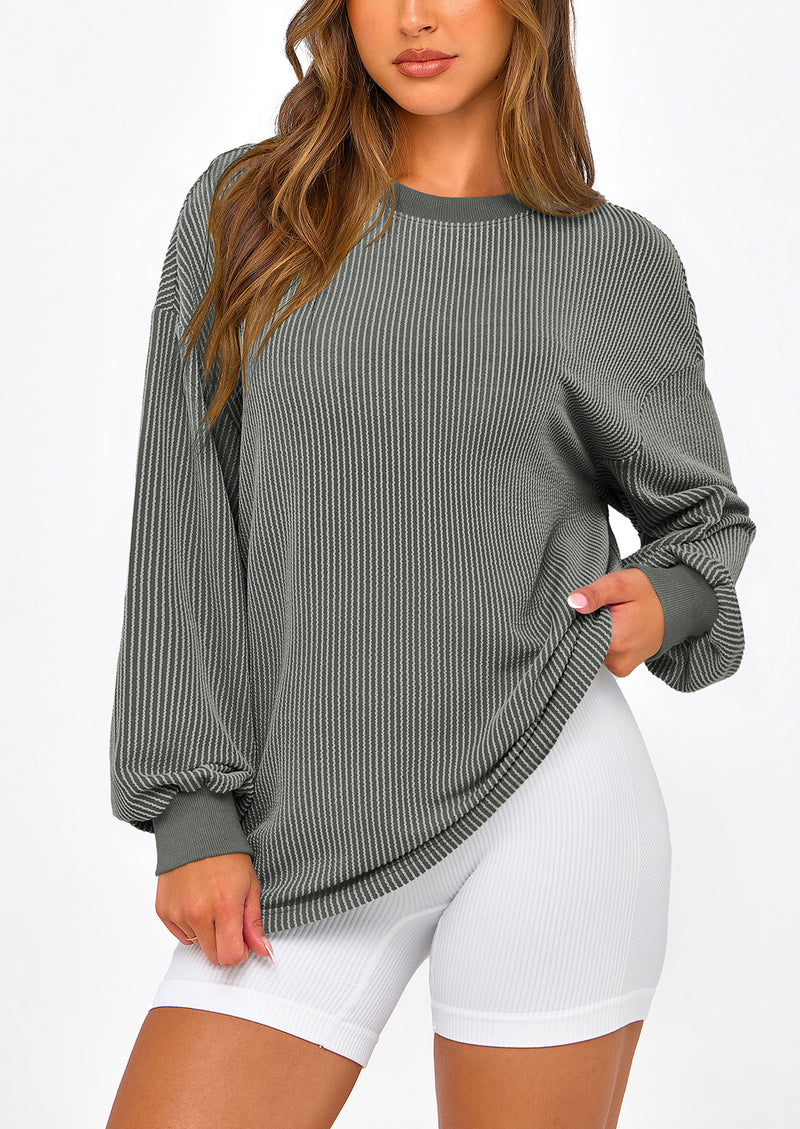 PRETTYGARDEN Women's Long Sleeve Tee Shirts Spring Fall Trendy Clothes Casual Loose Crewneck Ribbed Blouse Tunic Tops