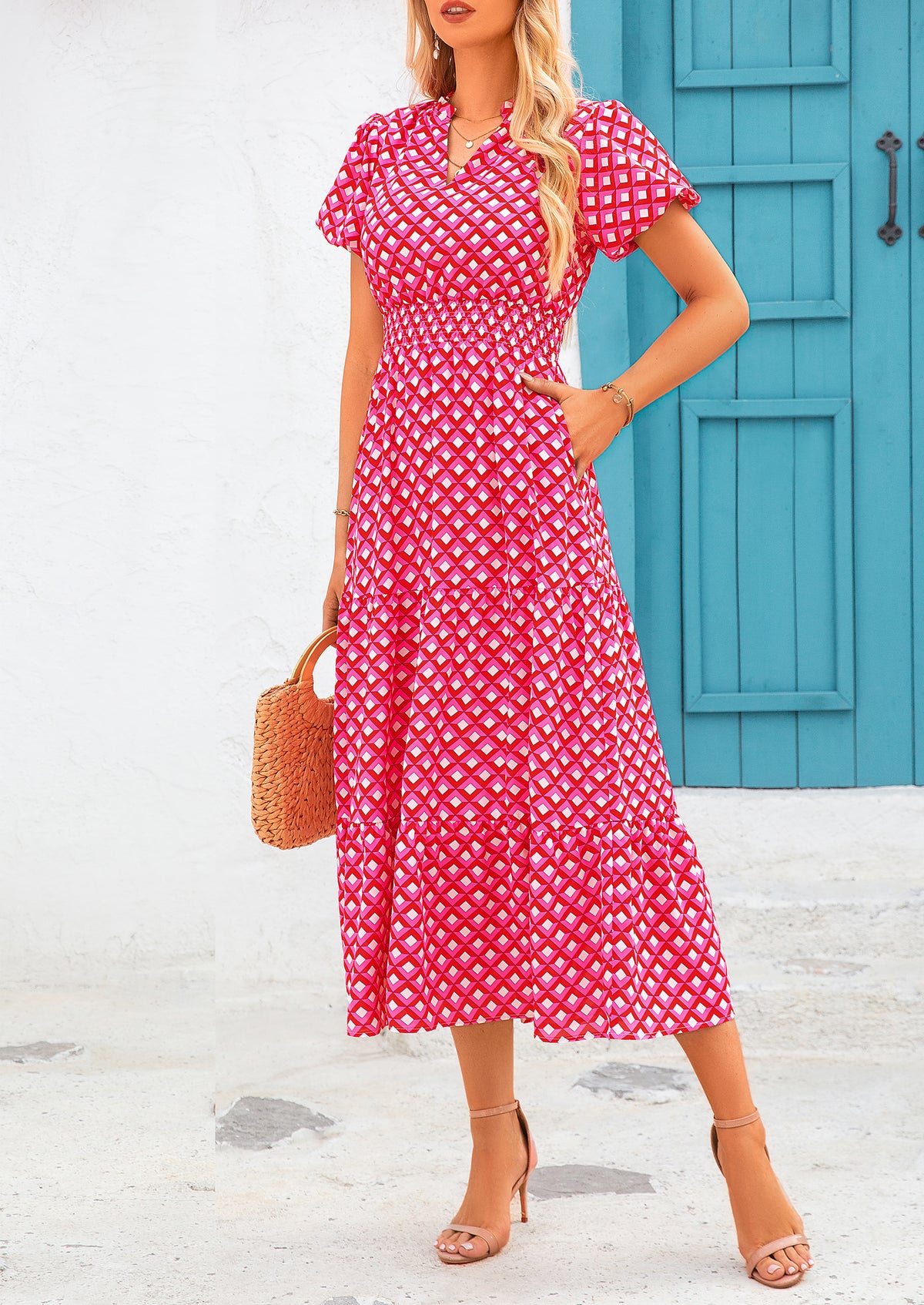 Casual V-neck short sleeved Bohemian Maxi dress