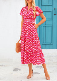 Casual V-neck short sleeved Bohemian Maxi dress