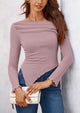 Long Sleeve Y2K Crop Top Off Shoulder Asymmetrical Fitted Knit Blouses