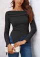 Long Sleeve Y2K Crop Top Off Shoulder Asymmetrical Fitted Knit Blouses