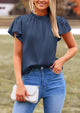 Satin Dressy Casual Ruffle Short Sleeve Crew Neck Work Party Blouses