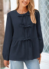 PRETTYGARDEN Women's Spring Fall Babydoll Peplum Blouse Shirt Puff Long Sleeve Bow Tie Front Trendy Cute Y2K Going Out Tops