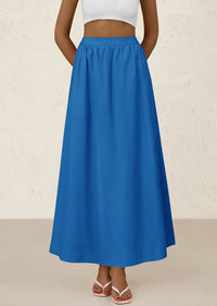 Ruffle High Waisted Casual Long Flowy Maxi Skirts with Pockets