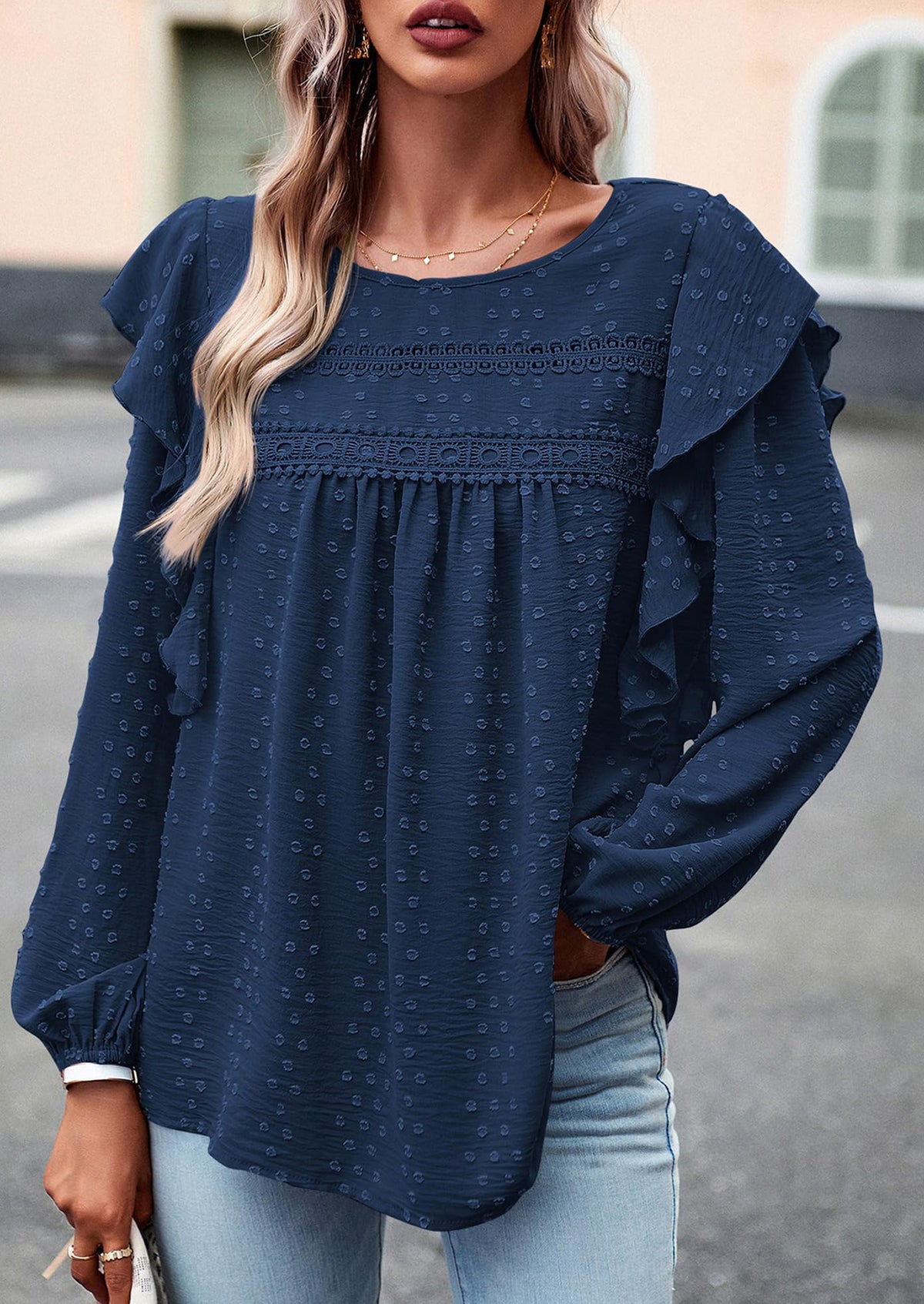 Long Sleeved Casual Round Neck Bohemian Blouses