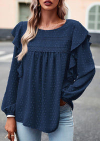 Long Sleeved Casual Round Neck Bohemian Blouses