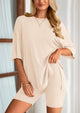 Casual Short Sleeved Round Neck Top Paired With Shorts Two-Piece Set