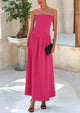 Strapless Patchwork Long Flowy Elegant Tube Top Maxi Dresses with Pockets