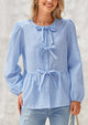 Babydoll Peplum Puff Long Sleeve Bow Tie Front Cute Y2K Blouses