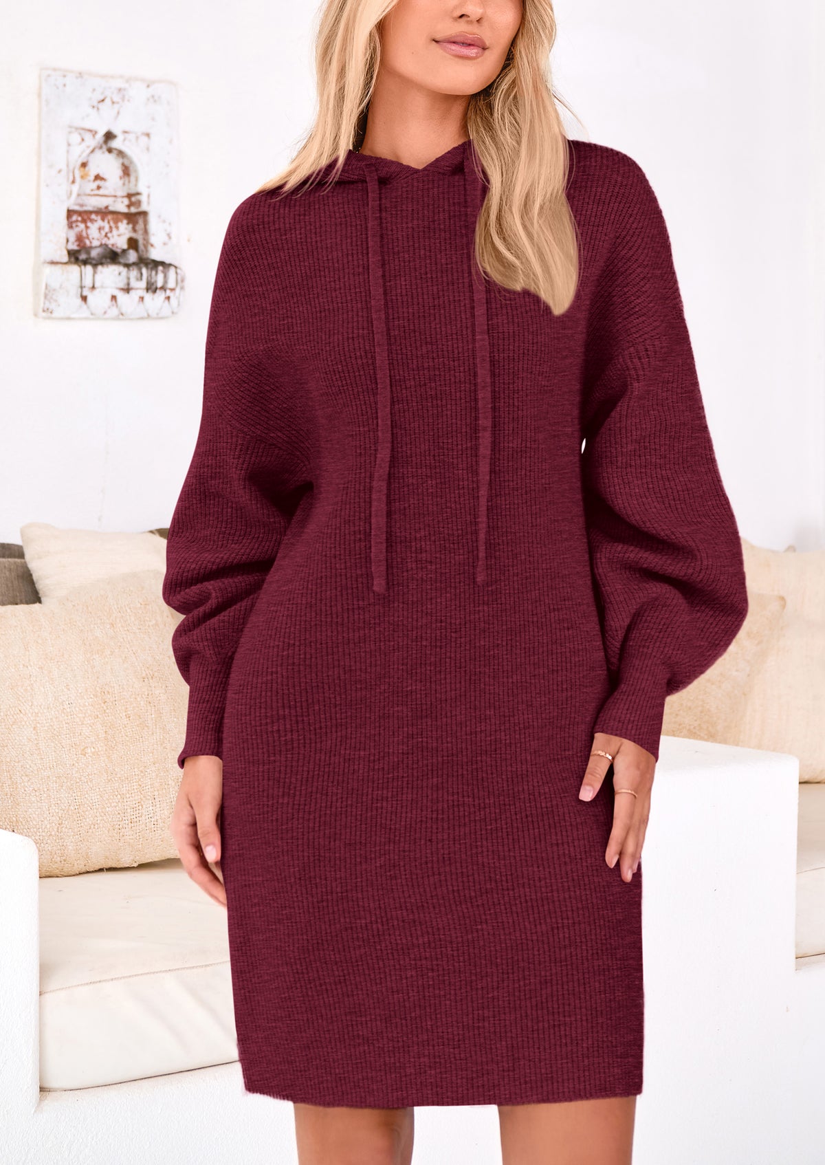 Knit Pullover Long Sleeve Hoodie Sweater Dress