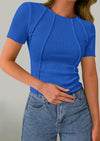 KIRUNDO Ribbed Short Sleeve Tops for Women Summer Casual Crew Neck Cute Crop Basic Tees Slim Fit Exposed Seams T Shirts