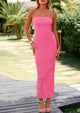 Ribbed Strapless Side Slit Long Going Out Casual Elegant Party Dresses