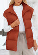 Casual Stand Collar Lightweight Sleeveless Zip Up Padded Coats