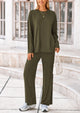 Long Sleeve High Low Tops T-Shirts Wide Leg Pants Two Piece Sets