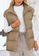 Casual Stand Collar Lightweight Sleeveless Zip Up Padded Coats