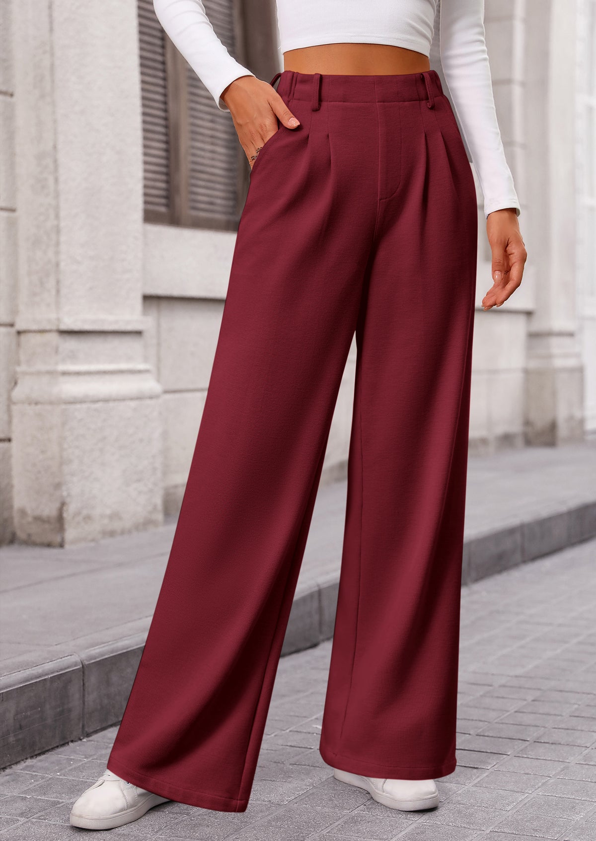 Wide Leg Casual High Elastic Waisted Work Office Palazzo Pants