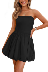 Tube Top Casual Smocked A Line Sundress Trendy Strapless Bubble Short Mini Dresses