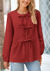 PRETTYGARDEN Women's Spring Fall Babydoll Peplum Blouse Shirt Puff Long Sleeve Bow Tie Front Trendy Cute Y2K Going Out Tops