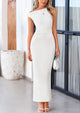 Sleeveless One Shoulder Bodycon Ruched Slit Mesh Maxi Dresses