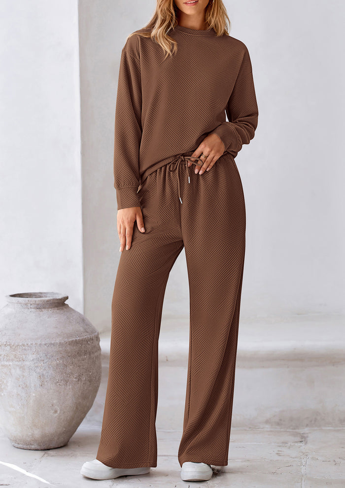 Long Sleeved Pullover And Wide Leg Pants Knitted Casual Suit