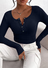 BTFBM Women Long Sleeve Shirts Fall Tops V Neck Button Up Slim Fit Ribbed Knit Solid Color Casual Shirts