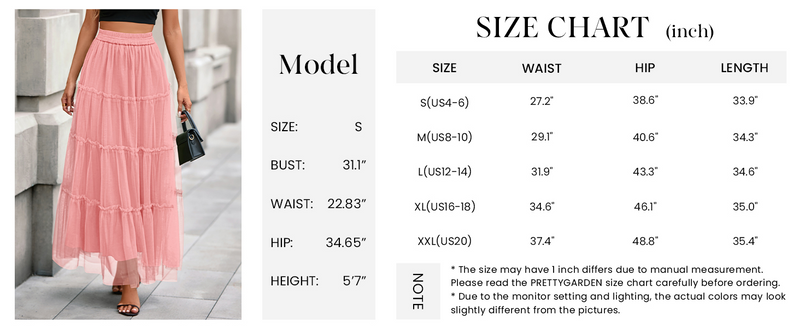 PRETTYGARDEN Maxi Skirts for Women Fall Tulle High Waisted Ruffle Flowy A-Line Long Skirt Country Concert Outfits