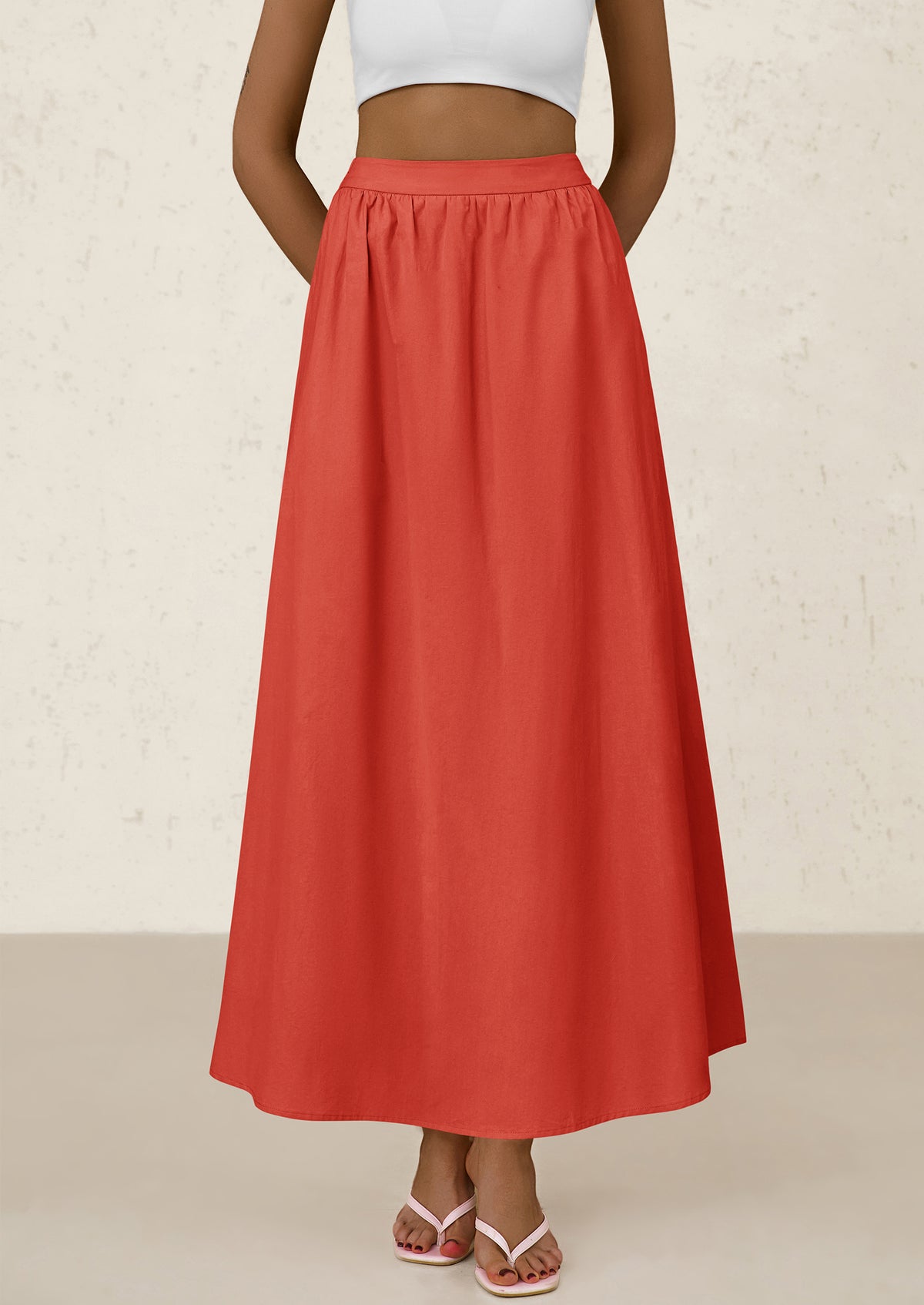Ruffle High Waisted Casual Long Flowy Maxi Skirts with Pockets