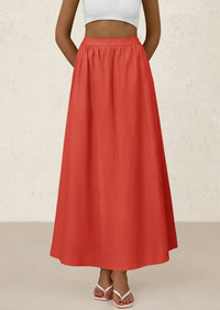 Ruffle High Waisted Casual Long Flowy Maxi Skirts with Pockets