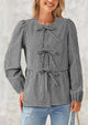Babydoll Peplum Puff Long Sleeve Bow Tie Front Cute Y2K Blouses