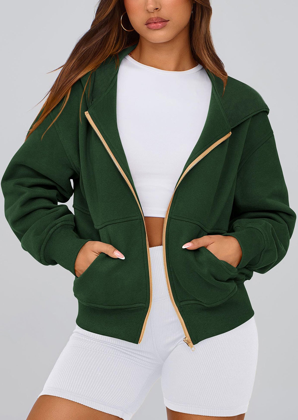 Y2K Zip Up Hoodie Long Sleeve Loose Fit Pockets Casual Sweatshirt