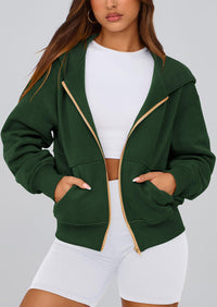 Y2K Zip Up Hoodie Long Sleeve Loose Fit Pockets Casual Sweatshirt
