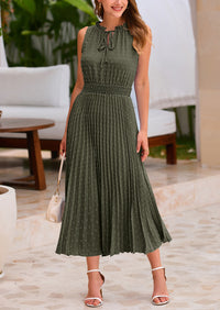 Casual V Neck Swiss Dot Ruffle Sleeveless A Line Beach Sun Dresses