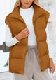Casual Stand Collar Lightweight Sleeveless Zip Up Padded Coats