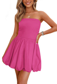 Tube Top Casual Smocked A Line Sundress Trendy Strapless Bubble Short Mini Dresses