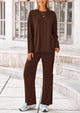 Long Sleeve High Low Tops T-Shirts Wide Leg Pants Two Piece Sets
