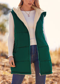 PRETTYGARDEN Womens Fall Reversible Vests Sleeveless Fleece Jacket Zip Up Hoodie Pockets Long Warm Winter Coat Outerwear