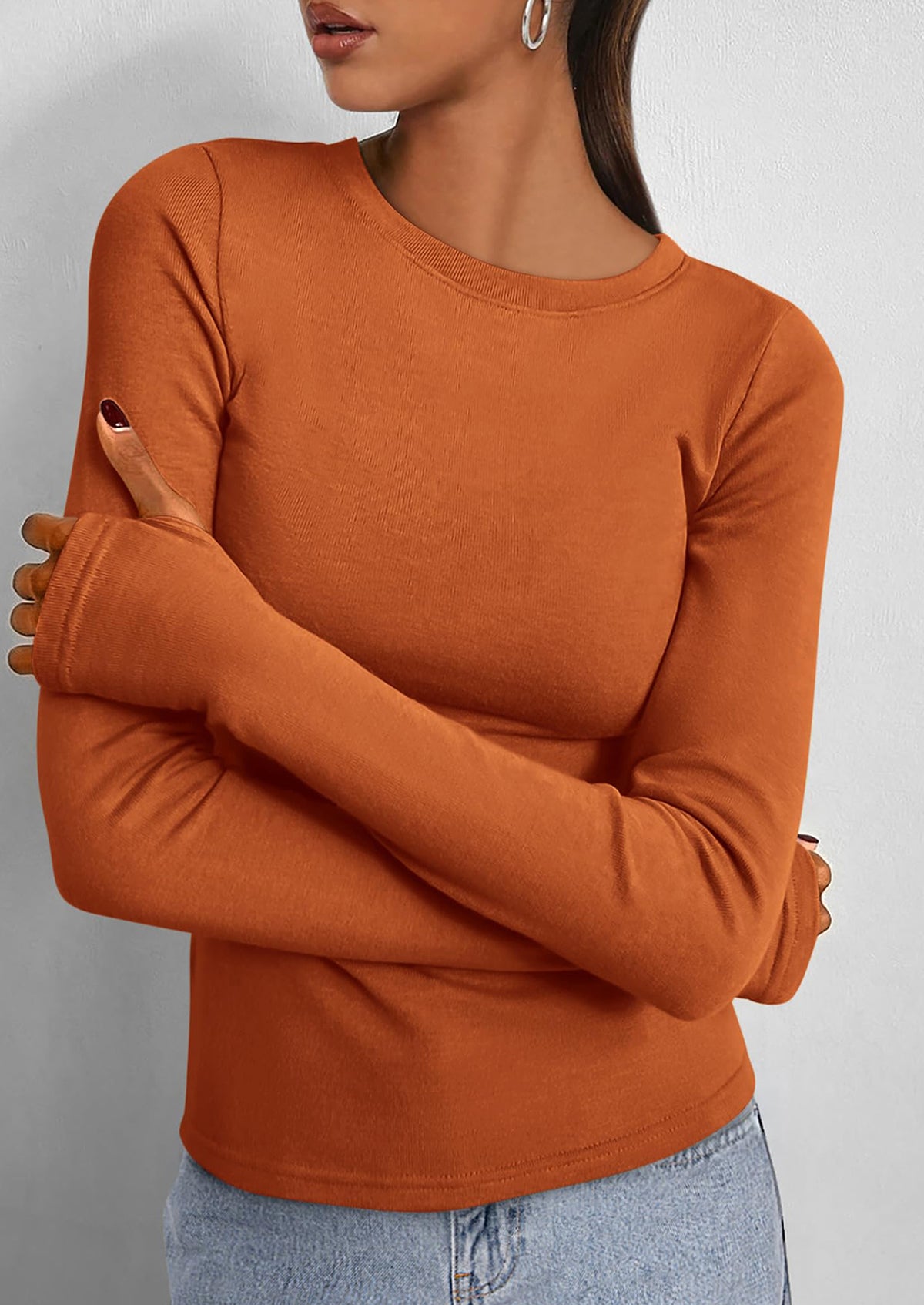 Casual Long Sleeved Round Neck Y2k Top