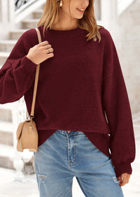 Casual Crew Neck Long Sleeve Pullover Ribbed Knit Loose Fit Sweaters