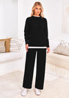 PRETTYGARDEN Two Piece Matching Sweater Lounge Sets Knit Long Sleeve Pullover Tops Wide Leg Pants