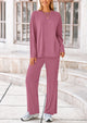 Long Sleeve High Low Tops T-Shirts Wide Leg Pants Two Piece Sets