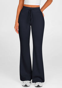 Elastic High-Waisted Drawstring Casual Flare Pants