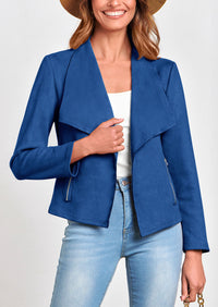 PRETTYGARDEN Women's Faux Suede Jackets Fashion Fall Clothes Long Sleeve Open Front Cropped Coat Outwear