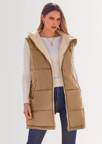PRETTYGARDEN Womens Fall Reversible Vests Sleeveless Fleece Jacket Zip Up Hoodie Pockets Long Warm Winter Coat Outerwear