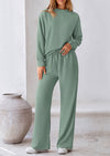 PRETTYGARDEN 2 Piece Long Sleeve Pullover Tops and Wide Leg Pants Knitted Lounge Sets
