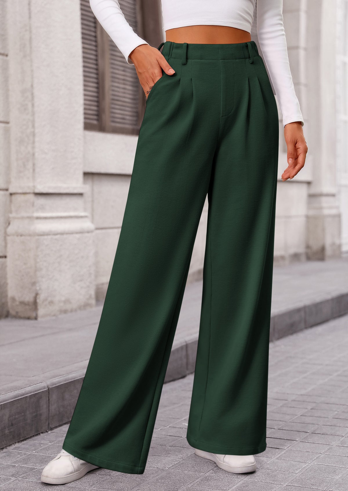 Wide Leg Casual High Elastic Waisted Work Office Palazzo Pants